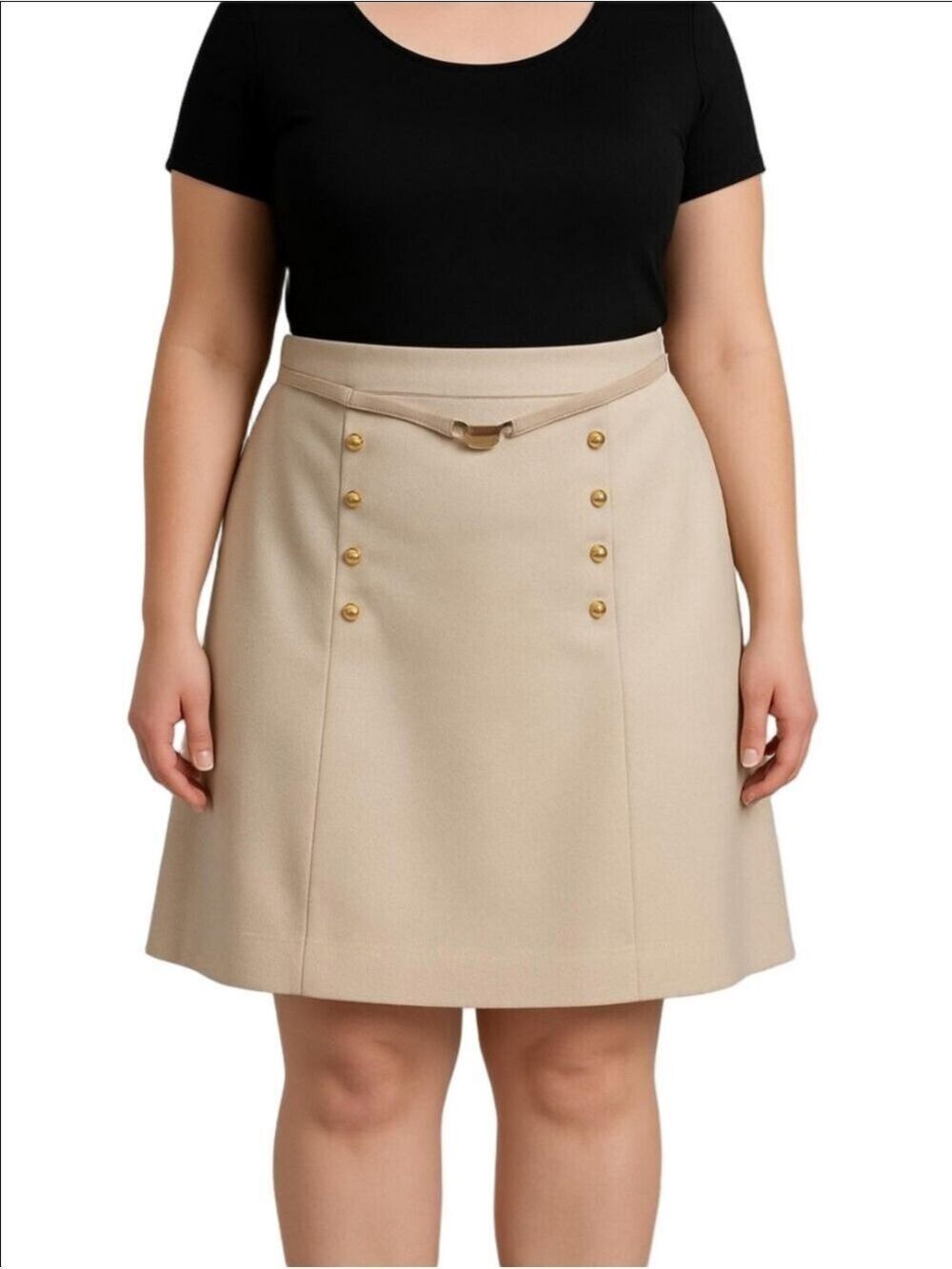Vintage Jeremy Scott Cream A-Line Skirt with Gold Buttons and Belt